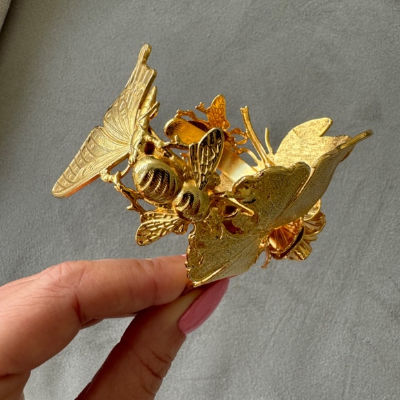 Gold Large Botanical Floral Bracelet Cuff - Picture 9 of 9